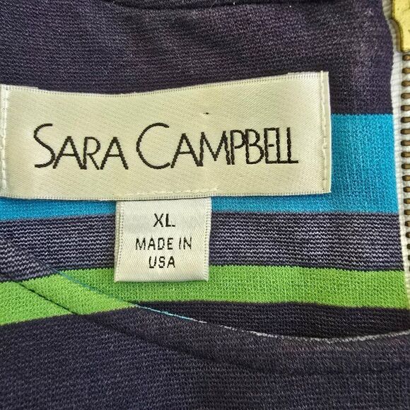 Sara Campbell Striped Shift Dress Women Sz XL Scalloped Hemline - Picture 7 of 7